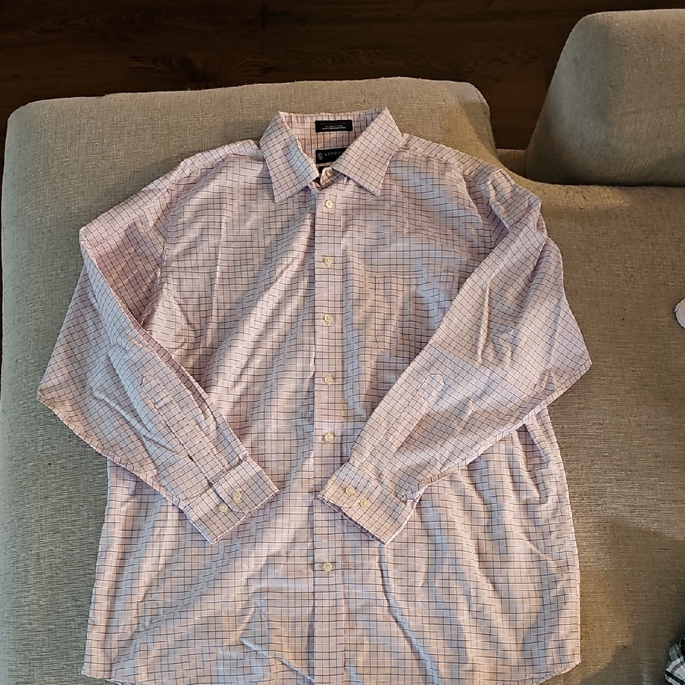 Stafford Pink and Blue Checkered Dress Shirt